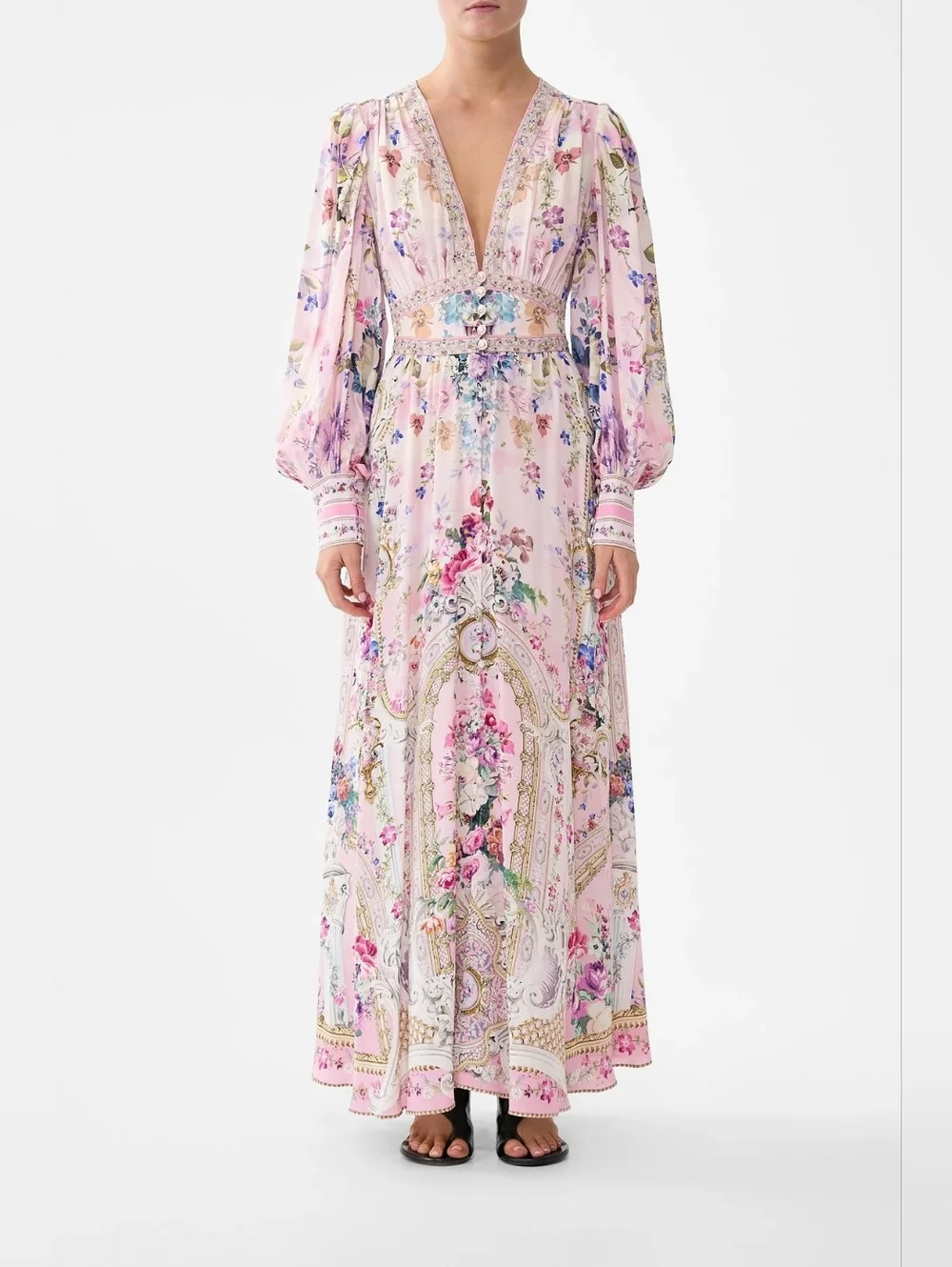 Camilla Palatial Pastels shaped waistband dress with gathered sleeves - Picture 1 of 12